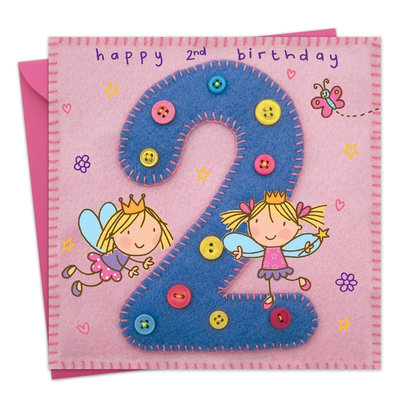 Twizler 2nd Birthday Card For Girl with Fairy Princess and Butterfly - Two Year Old - Age 2 - Childrens Birthday Card - Girls Birthday Card - Happy Birthday Card - Image 1
